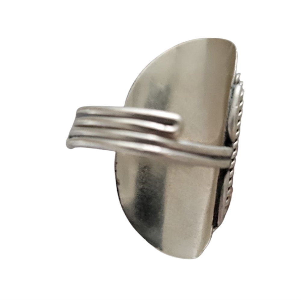 Artisan Silver & Earth-Tone Swirl Statement Ring Adjustable Boho-Luxe Band - Picture 8 of 10